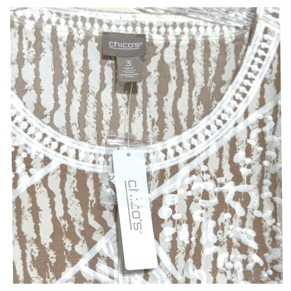 Chico’s Women’s 3 Highland Park Animal Print Embroidered 3/4 Sleeve Popover Top - Picture 7 of 11